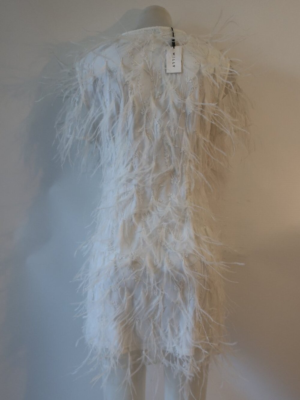 NWT Women Milly Rana White (Item-7014) Short Sleeve Feather Mini Shift Dress S - Picture 10 of 14